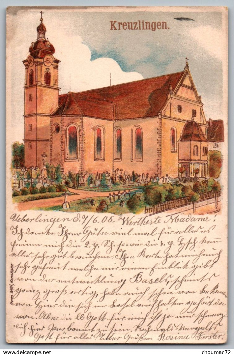 (Suisse) Thurgovie 002, Kreuzlingen, Lithographie, Kirche, état !
