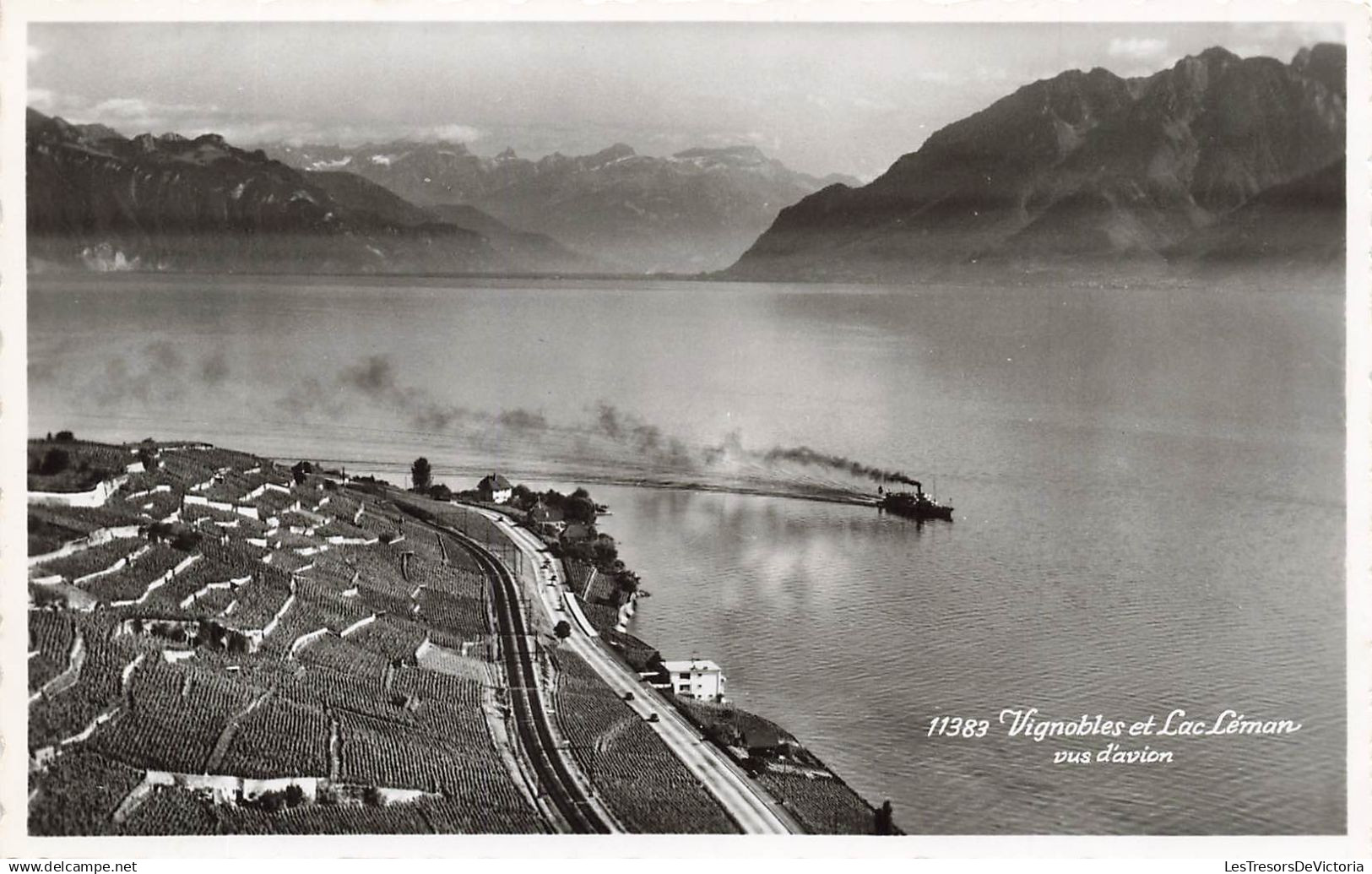 SUISSE - Vignobles et Lac Léman vus d'avion - bateaux - Carte Postale Ancienne
