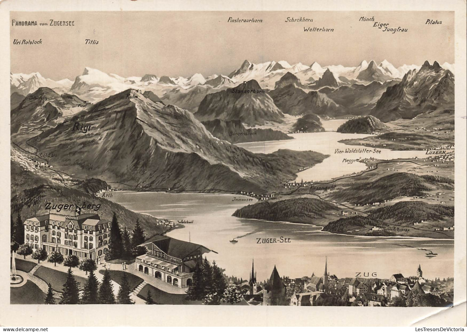 SUISSE - Zugersee - Panorama - Uri Rotstock - Titlis - Pilatus - Lucerne - Finsteraarhorn - Glacier - Carte postale