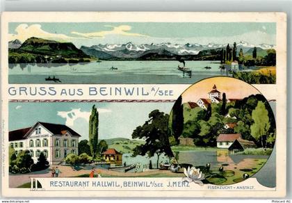 5712 Beinwil am See 1910 Lithographie Gasthaus Hallwil J. Merz Fischzuch... - 13616034