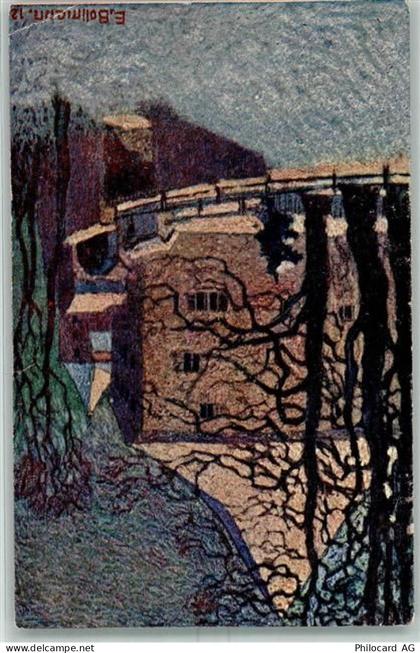 4313 Riburg Möhlin Gebrauchsspuren Lithographie Künstlerkarte sign. E. B... - 13159955