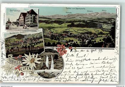 9053 Teufen AR 1899 Lithographie Dorfstrasse Teufen mit Säntiskette Roth... - 13601349