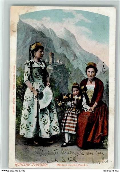 Rätische Trachten Mesocco reiche Tracht Fächer Tracht Schweiz 1901 - 11093649