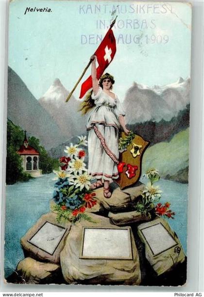 Rorbas Kant. Musikfest 1909 Hüttenstempel Helvetia 1909 Gebrauchsspuren... - 39701653