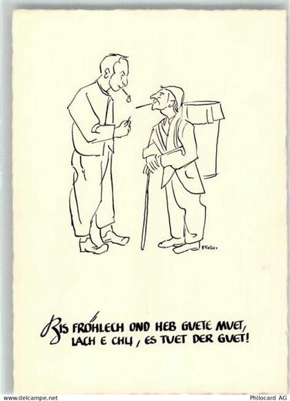 sign. Keller Zeichnung 2 Männer Künstlerkarte Motiv Schweiz KEINE AK - 39700636