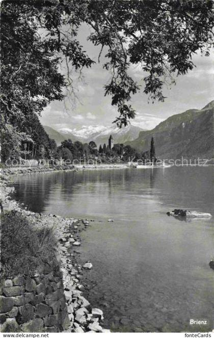 Brienz Brienzersee BE Brienzersee Hasliberge See Berge Kirche Baeume Ufer Schnee