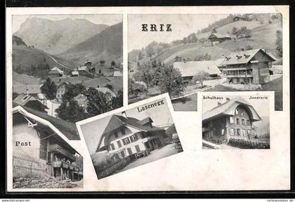 AK Eriz, Gasthaus Losenegg, Postgebäude, Schulhaus Innereriz