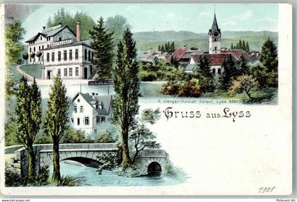 3250 Lyss 1901 Lithographie Gasthaus Kirche Feldpost Compagnie de Chemin... - 13568182