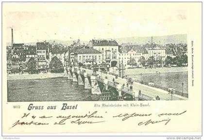 BASEL BALE : Alte Rheinbrücke mit Klein Basel   1901