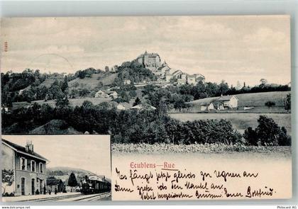 1673 Ecublens FR 1903 Foto AK Bahnhof Eisenbahn Burg Stempel v. II. Schi... - 13597802