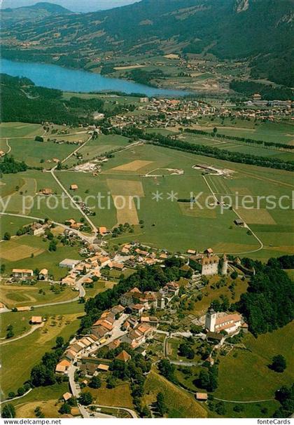 Gruyeres FR au fond Broc et Lac de la Gruyere vue aérienne