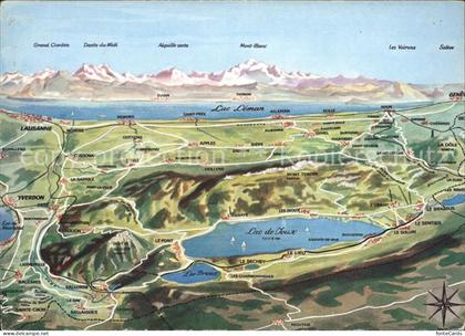 Lac Leman Genfersee mit Lac de Joux Panoramakarte