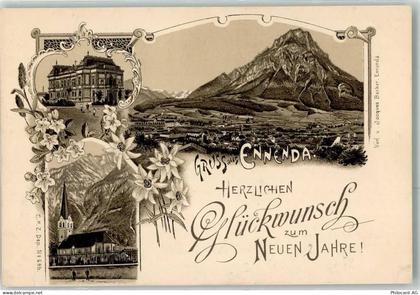 8755 Ennenda KEINE AK Kirche Glückwunsch Neujahr Lithographie - 13616304