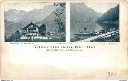 CPA Europe Europe > Suisse > GL Glaris Gruss aus dem Klönthal Hotel und Klontalsee Klöntalersee Glarus