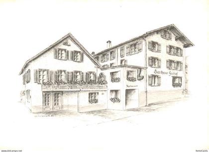 Luchsingen Hotel Restaurant Freihof Zeichnung Kuenstlerkarte