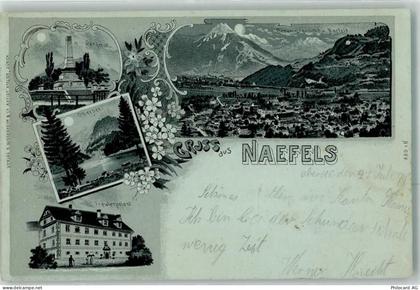 8752 Näfels 1899 Lithographie / Mondschein Denkmal Obersee Freulerpalast... - 13616313