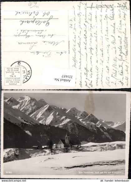 221657,Alt Thalkirche Kirche Pleif m. Piz Aul Lungnez b. Lumnezia Winterbild Kt Graubünden