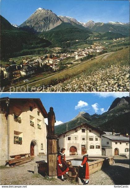 Scuol Tarasp Vulpera Dorfpartie Scuol Brunnen Tracht Pisocgruppe