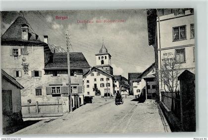 7482 Bergün Bravuogn - Dorfplatz Römertrum Hotel weisses Kreuz Kutsche U... - 13249342