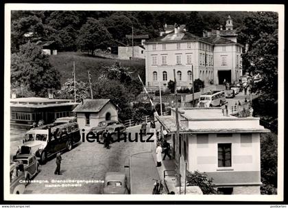 ALTE POSTKARTE CASTASEGNA GRENZÜBERGANGSSTELLE GRENZE BORDER ITALIEN SCHWEIZ BUS BUSSE GRAUBÜNDEN Suisse AK cpa postcard