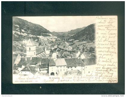 Suisse JU - Ste Sainte Ursanne ( vue generale obliteration facteur boitier Glere Ed. Louis Burgy )