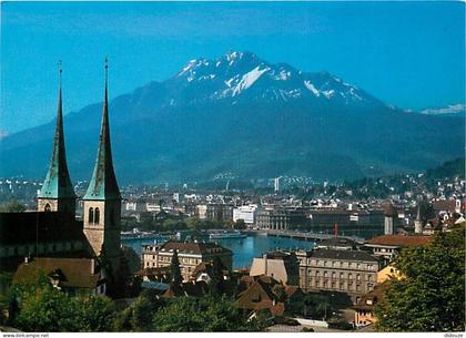Carte Postale - Suisse - LU Lucerne - Luzern - Hofkirche, Pilatus - Collégiale de Saint-Léger, le Pilate - Vue aérienne
