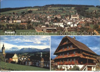 Ruswil Panorama Kirche mit Pilatus Bauernhaus