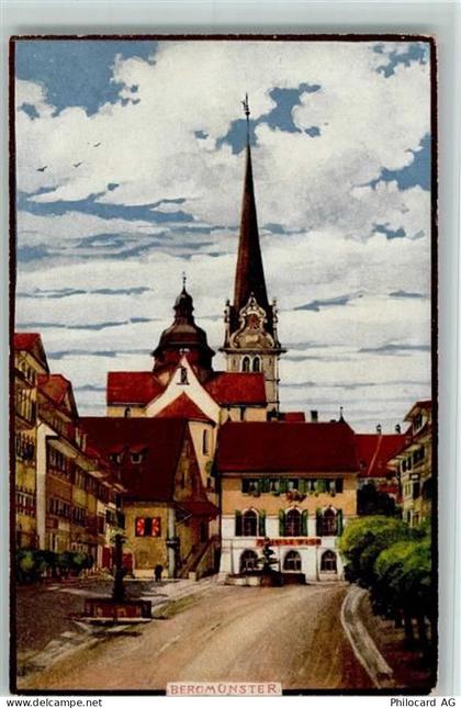 6215 Beromünster 1919 Künstlerkarte Aquarell von Otto Lasius - Marktplat... - 13208554