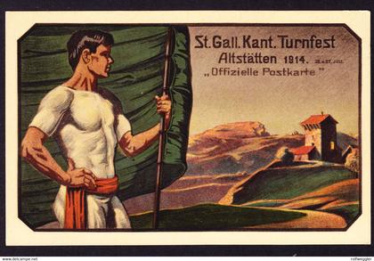1914 ungelaufene AK, Kantonales Turnfest in Altstätten.Offizielle Postkarte