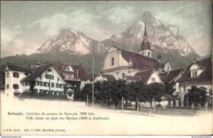 CPA Schwyz Stadt Schweiz, Schwytz, Stadtansicht, Mythen, Berge,