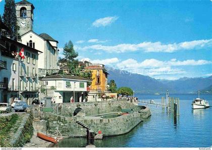 Brissago Lago Maggiore TI Lago-Maggiore Uferpromenade Kirchturm Segelboot Motorb