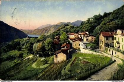 CPA Agra Collina d’Oro Kt. Tessin, Blick auf das Dorf und den Luganer See