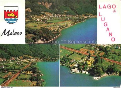 Melano Lugano TI Lago-di-Lugano Luftbild Campingplatz See Berge Seeufer Mehrbild
