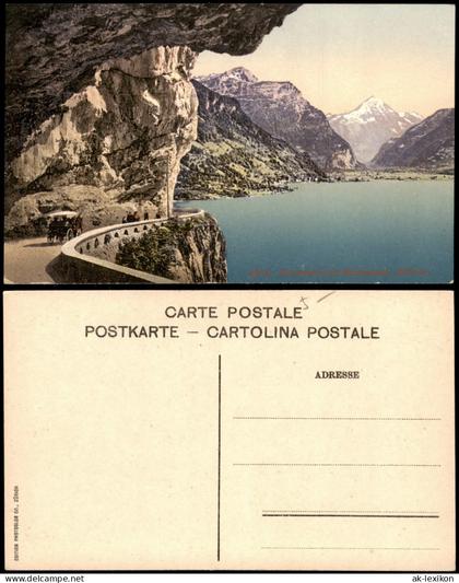 Ansichtskarte Axenstrasse-Flüelen Schweiz - Uri - Axenstrasse Kutsche 1914
