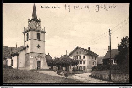 AK Corcelles-le-Jorat, Une rue avec l`Église