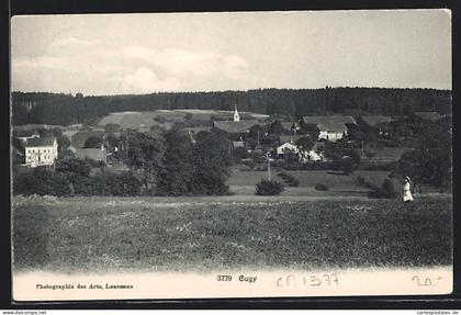 AK Cugy, Ortsansicht vor Waldgebiet