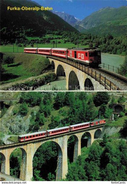 Goms VS Furka-Oberalp-Bahn FO-Bahn Goms Viadukt Zug Bergtal Wiesen