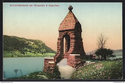 AK Oberägeri, Schlachtdenkmal am Morgarten und See