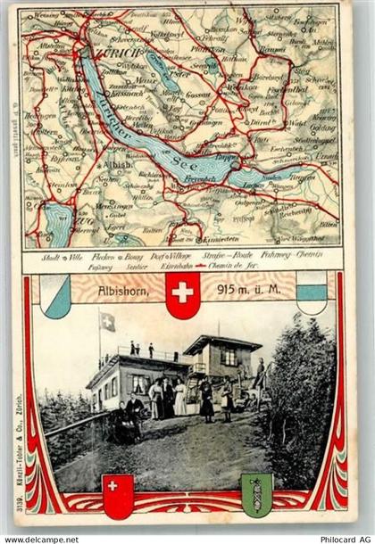 8915 Hausen am Albis Foto AK Gasthaus Albishorn Landkarte Züricher See... - 13306113