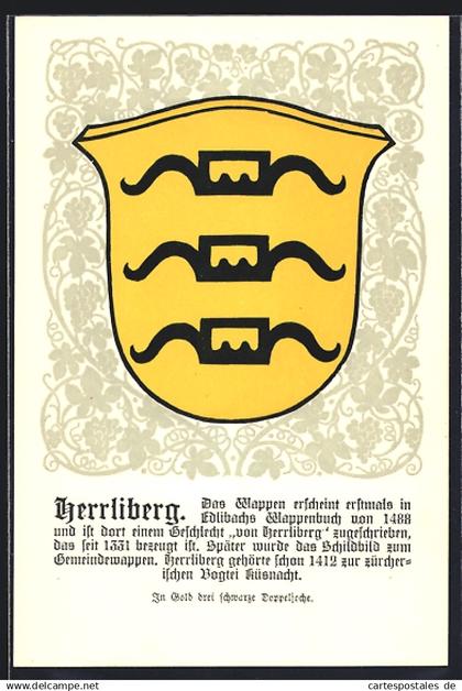 AK Herrliberg, Wappen auf Weintrauben-Ornamenten, Info-Text