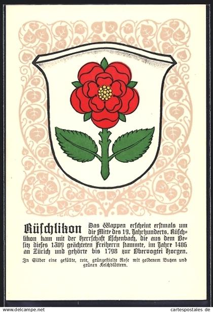 AK Rüschlikon, Wappen auf Blatt-Ornamenten, Info-Text