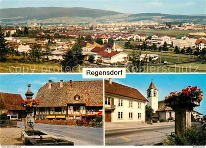 Regensdorf Panorama Hauptstrasse Brunnen Kirche