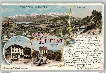 8825 Hütten 1900 Lithographie Sihlpartie Gasthaus Zur Krone Dependance B... - 13616144