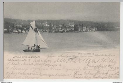 (76478) AK Gruß vom Zürichsee, Männedorf, Panorama, Segelboot, bis 1905