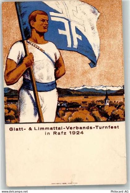 8197 Rafz Gebrauchsspuren Glatt-und Limmattal Verbands Turnfest 1924 Fah... - 13481819