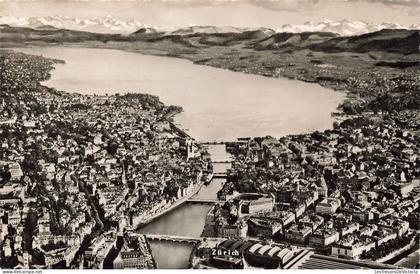 SUISSE - Zurich - vue aérienne - rivière Limmat - lac de Zurich - ponts - bâtiments - rue - Alpes suisse - Carte postale