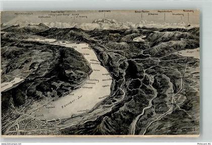 Zürichsee 1907 - Landkarte Vogelschau - 39696796