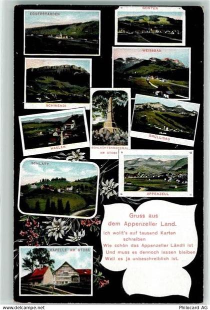 9050 Appenzell Lithographie Eggerdtraden Gonten Weissbad Kapelle am Stos... - 10603690