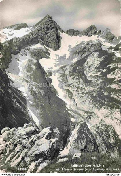 Saentis 2504m Appenzell AR Saentis Agathaplatte Schneefelder Felsen Bergpanorama