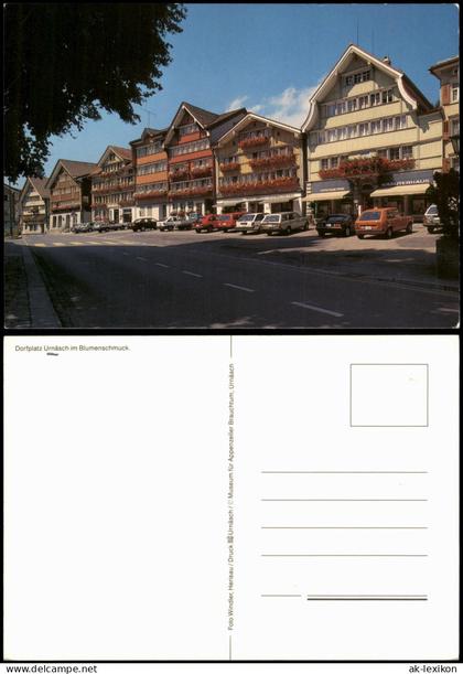 Ansichtskarte Urnäsch Dorfplatz Blumenschmuck Autos u.a. VW Golf 1980